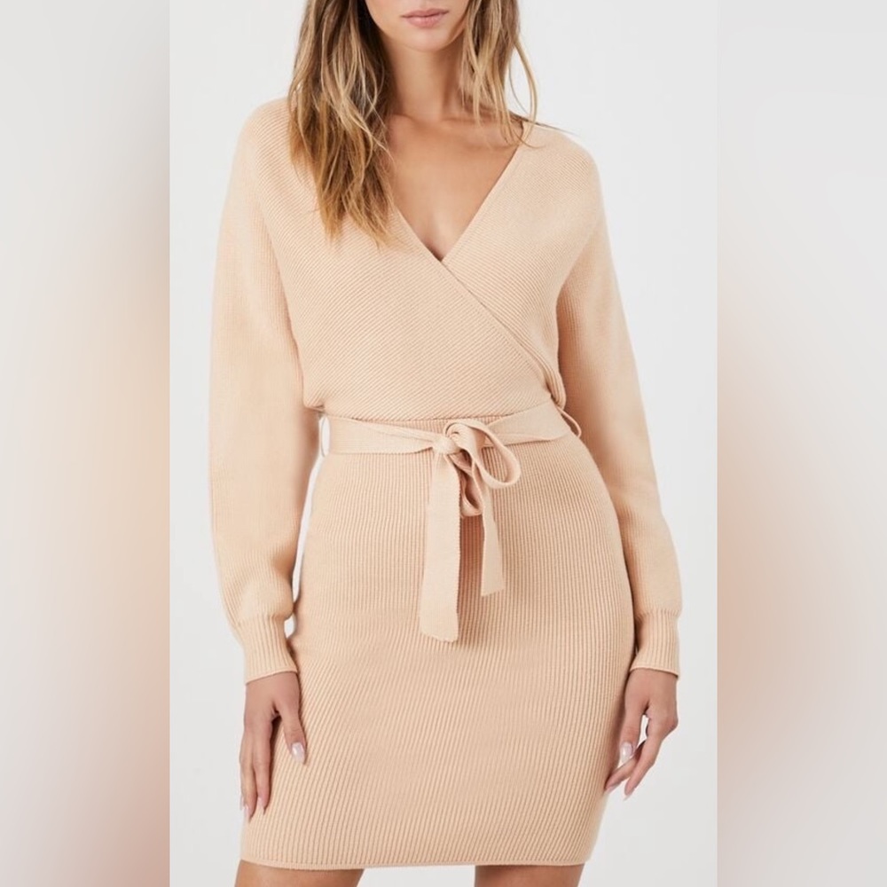 Forever 21 sweater knit surplice long sleeve midi dress.